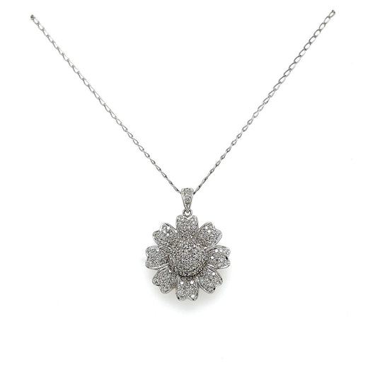 1.00 Carat Pave-Set Diamond Flower Motif in 14K White Gold