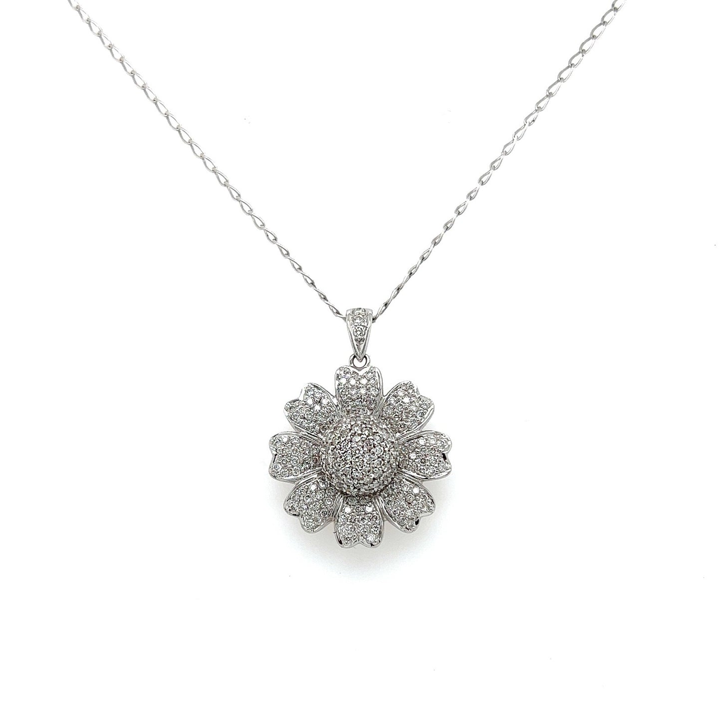 1.00 Carat Pave-Set Diamond Flower Motif in 14K White Gold