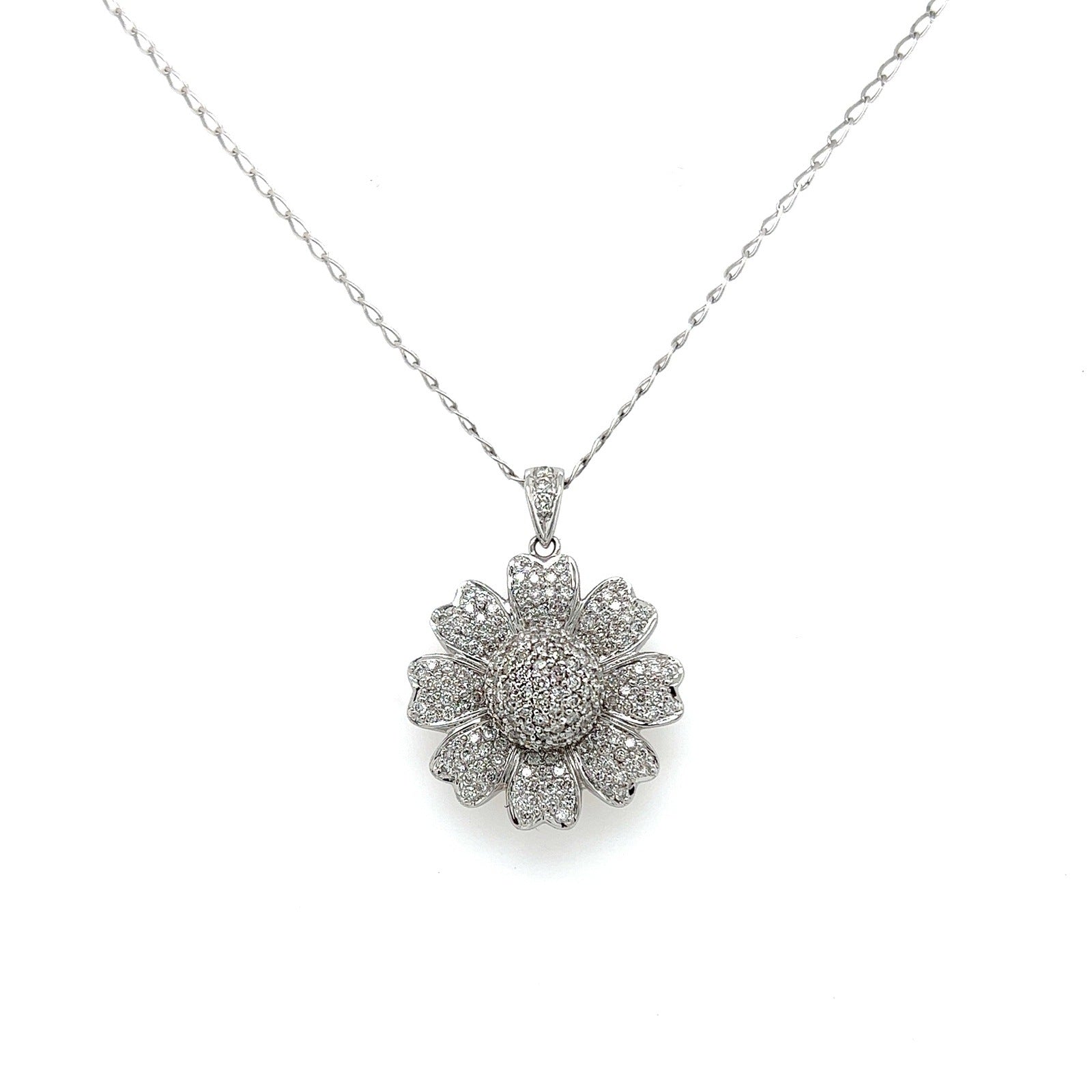 1.00 Carat Pave-Set Diamond Flower Motif in 14K White Gold