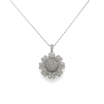 1.00 Carat Pave-Set Diamond Flower Motif in 14K White Gold