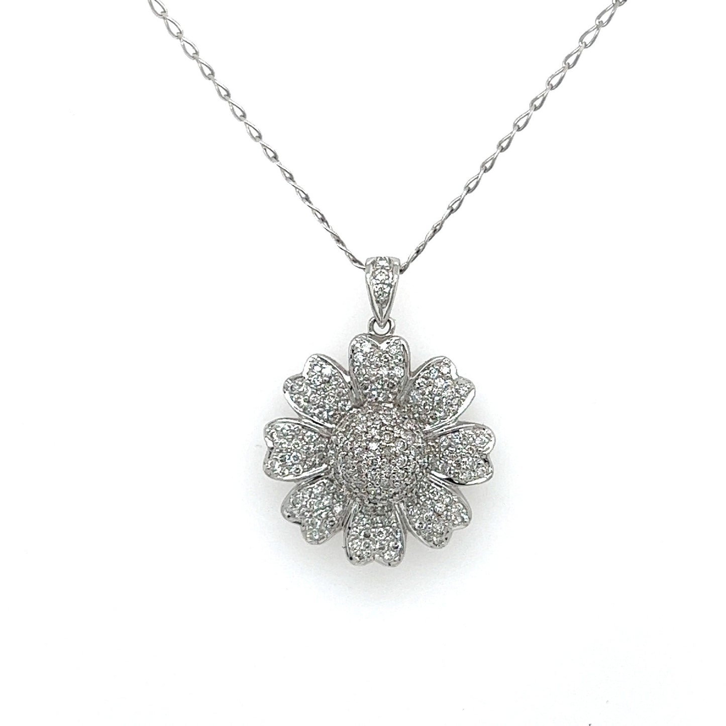 1.00 Carat Pave-Set Diamond Flower Motif in 14K White Gold