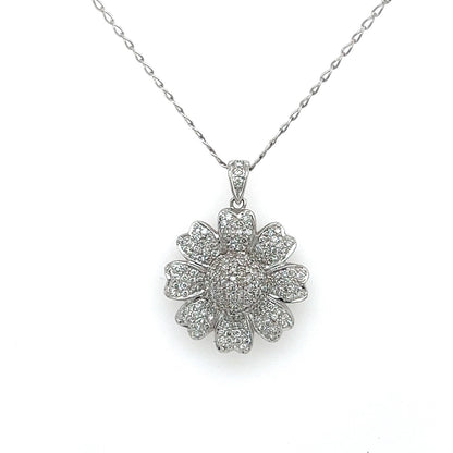1.00 Carat Pave-Set Diamond Flower Motif in 14K White Gold
