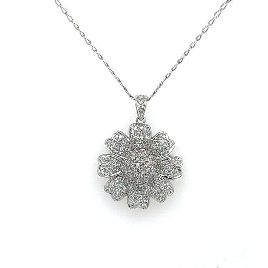 1.00 Carat Pave-Set Diamond Flower Motif in 14K White Gold