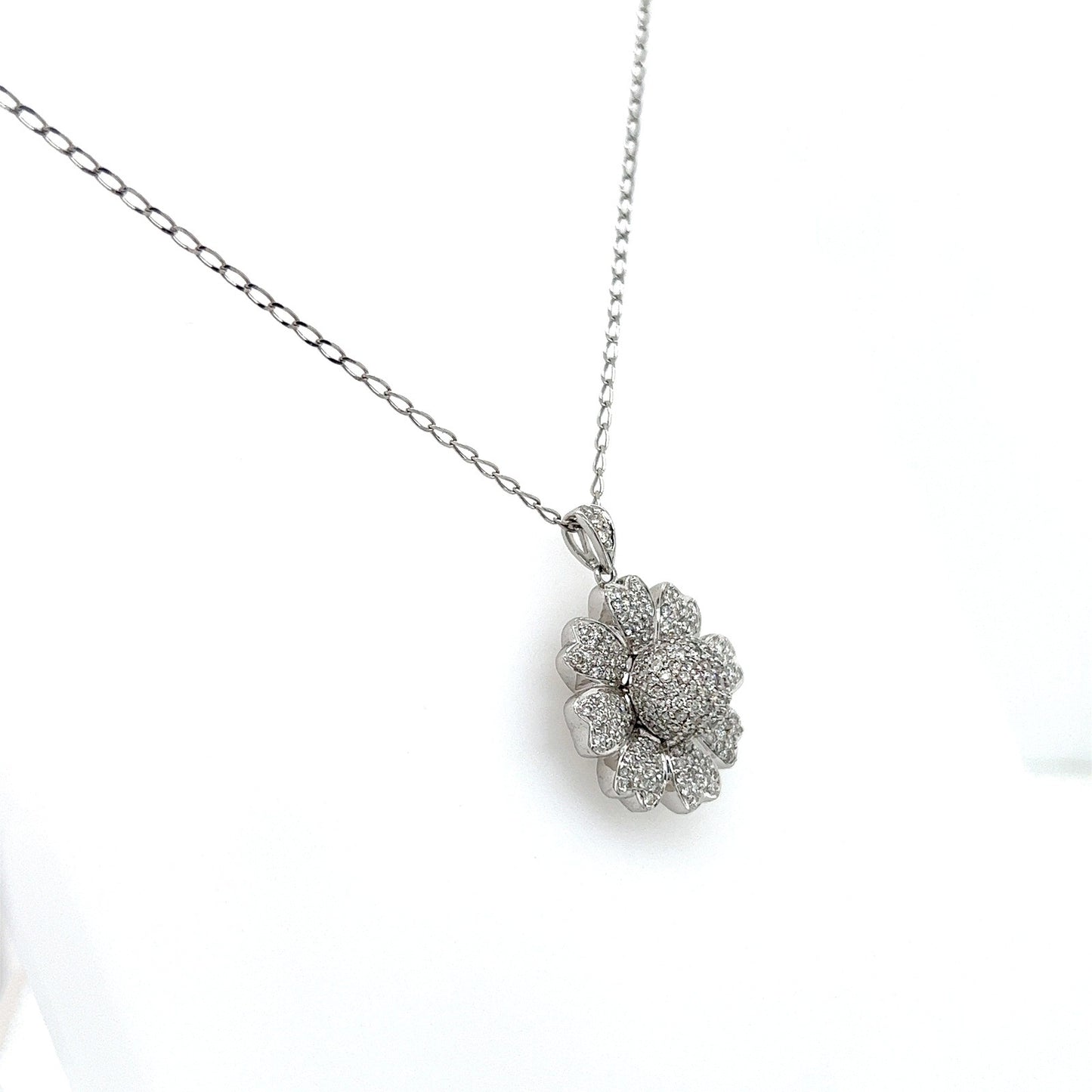 1.00 Carat Pave-Set Diamond Flower Motif in 14K White Gold