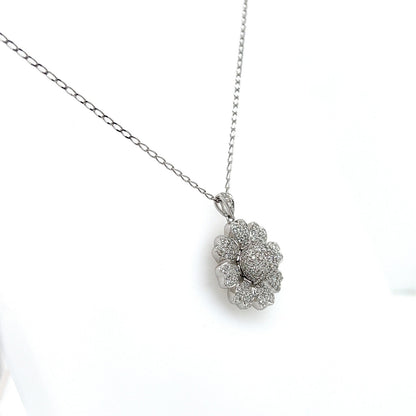 1.00 Carat Pave-Set Diamond Flower Motif in 14K White Gold