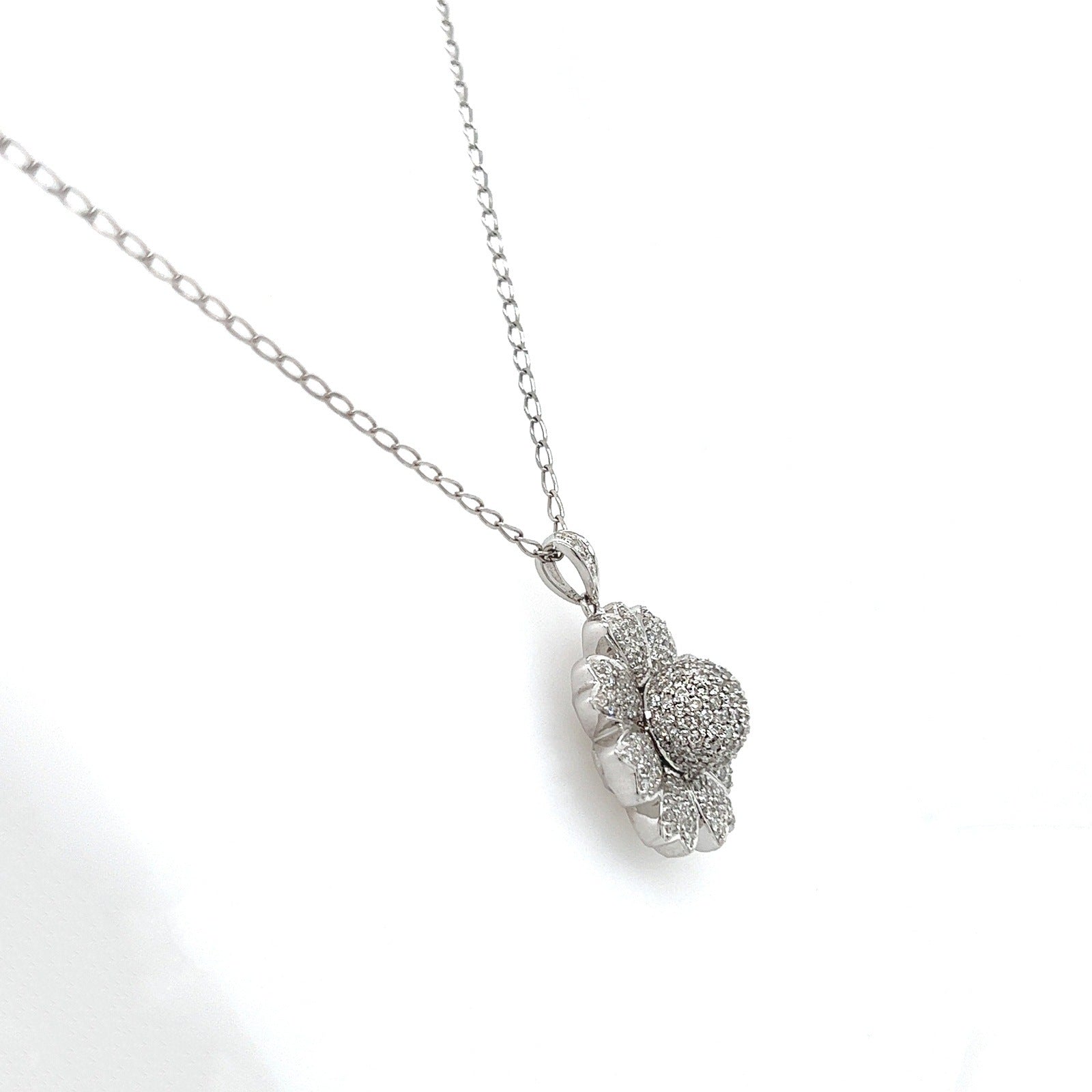 1.00 Carat Pave-Set Diamond Flower Motif in 14K White Gold