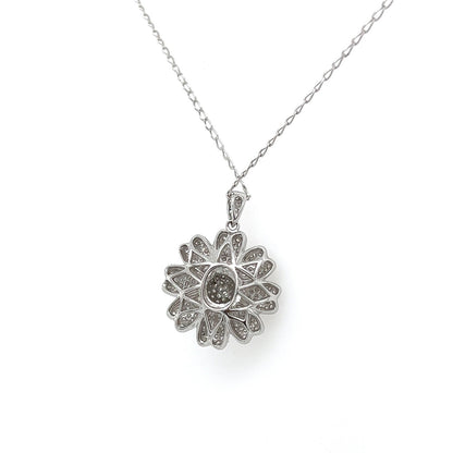 1.00 Carat Pave-Set Diamond Flower Motif in 14K White Gold
