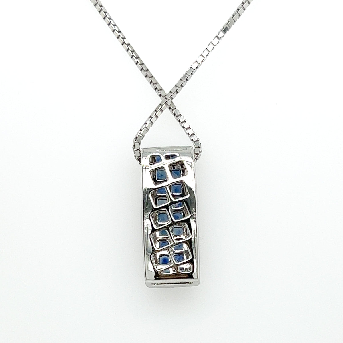 1.95 Total Carat Sapphire and Diamond Bar Pendant Necklace in 18K White Gold