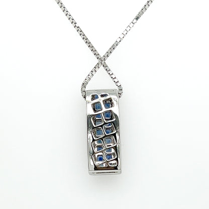 1.95 Total Carat Sapphire and Diamond Bar Pendant Necklace in 18K White Gold
