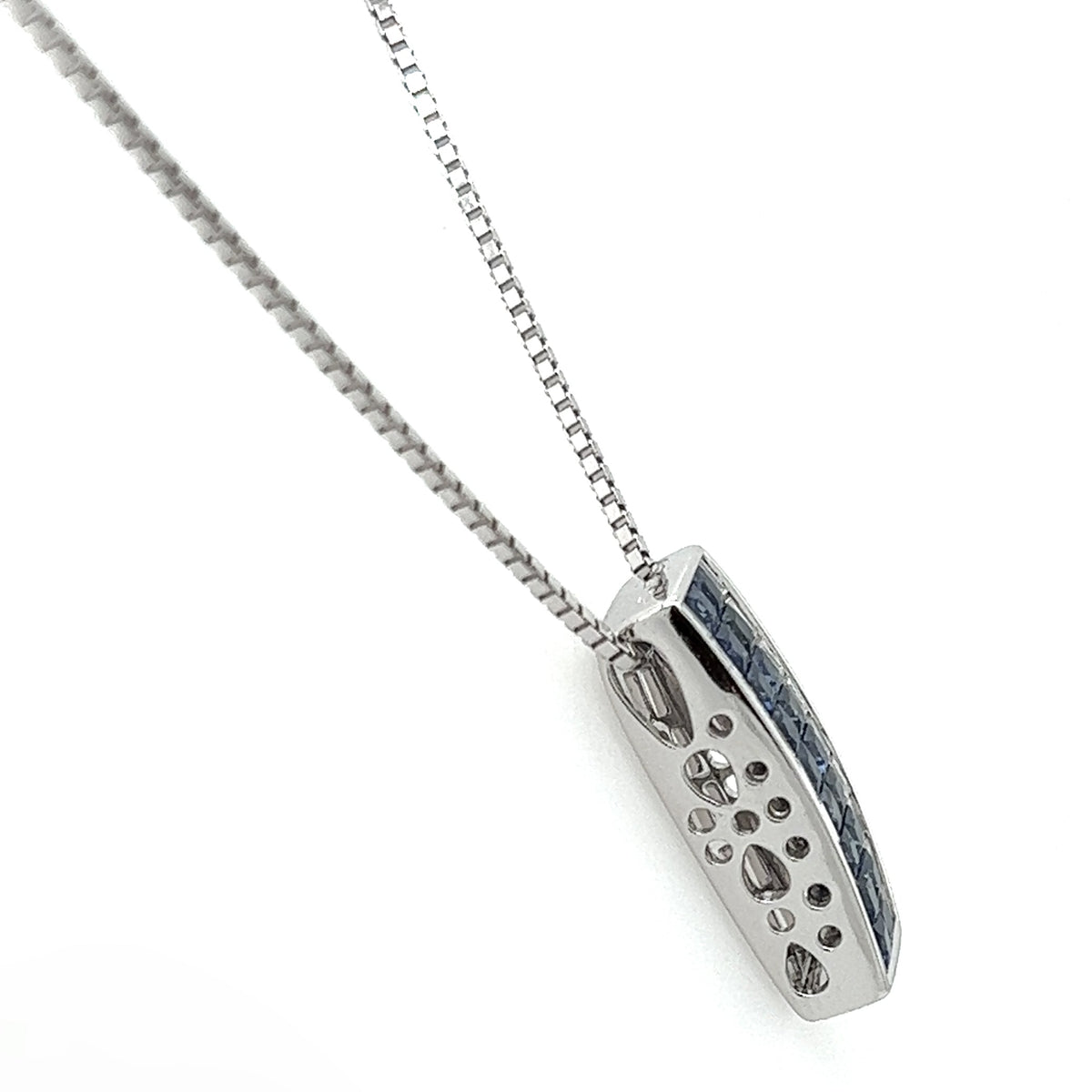 1.95 Total Carat Sapphire and Diamond Bar Pendant Necklace in 18K White Gold