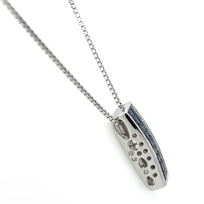 1.95 Total Carat Sapphire and Diamond Bar Pendant Necklace in 18K White Gold
