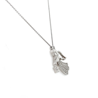 Handmade Angel Motif Diamond Pendant Necklace in 14K White Gold