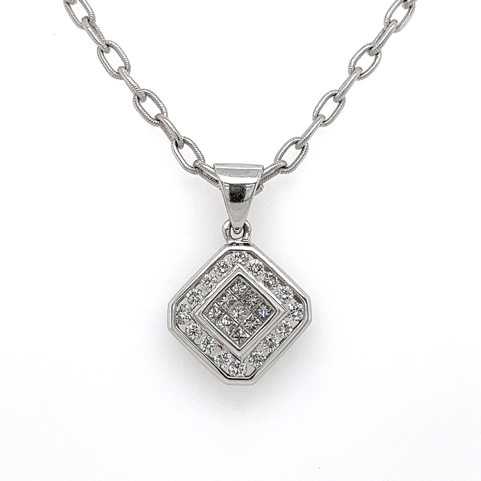 1.0 Carat Square Diamond Pendant Necklace in 14K White Gold