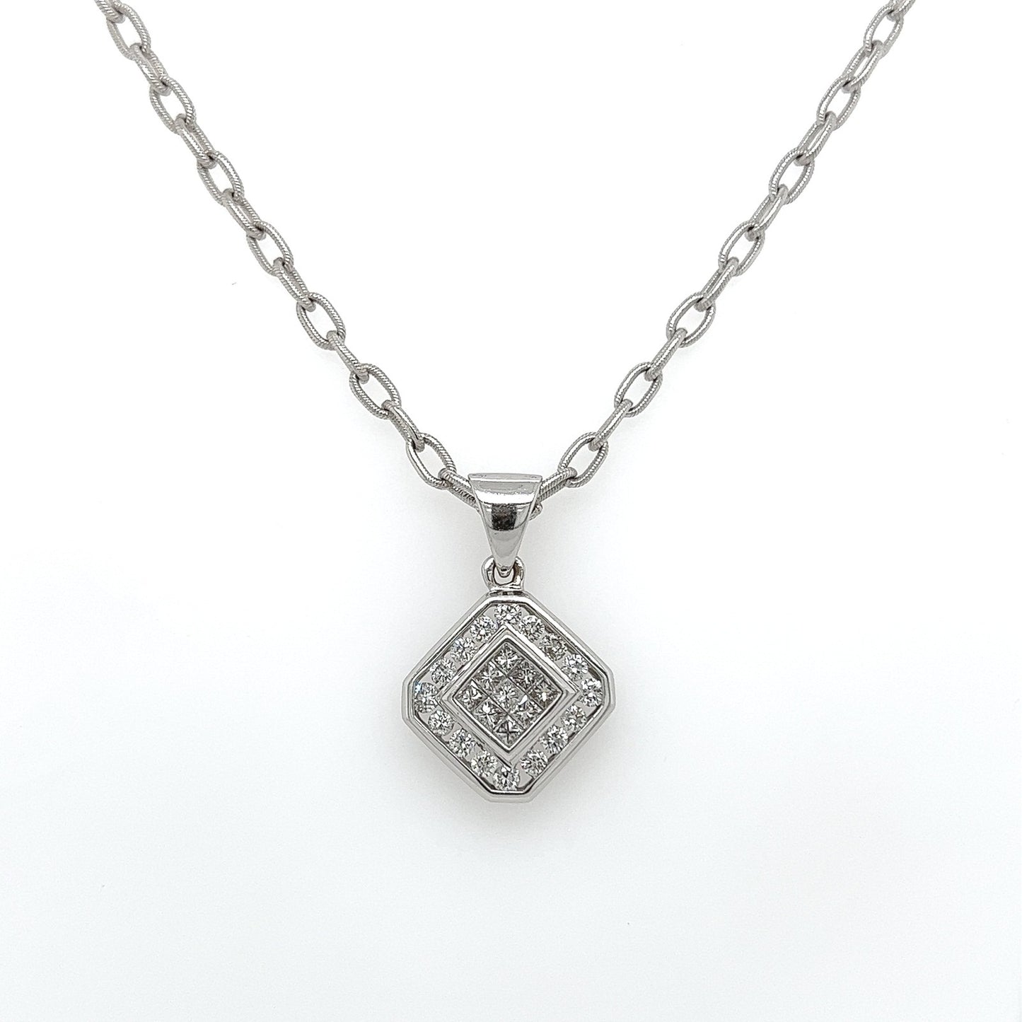 1.0 Carat Square Diamond Pendant Necklace in 14K White Gold