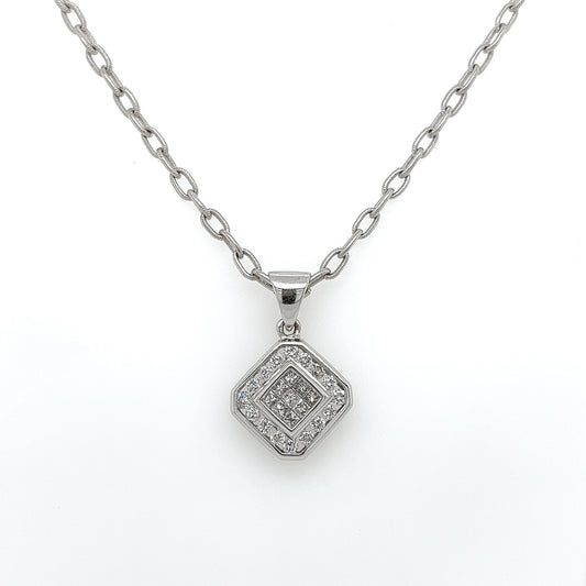 1.0 Carat Square Diamond Pendant Necklace in 14K White Gold