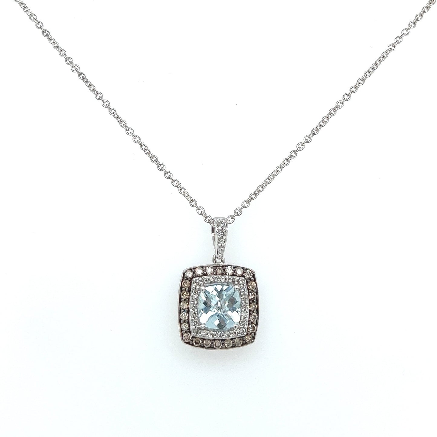 Soft Aqua Cushion Double Halo Pendant