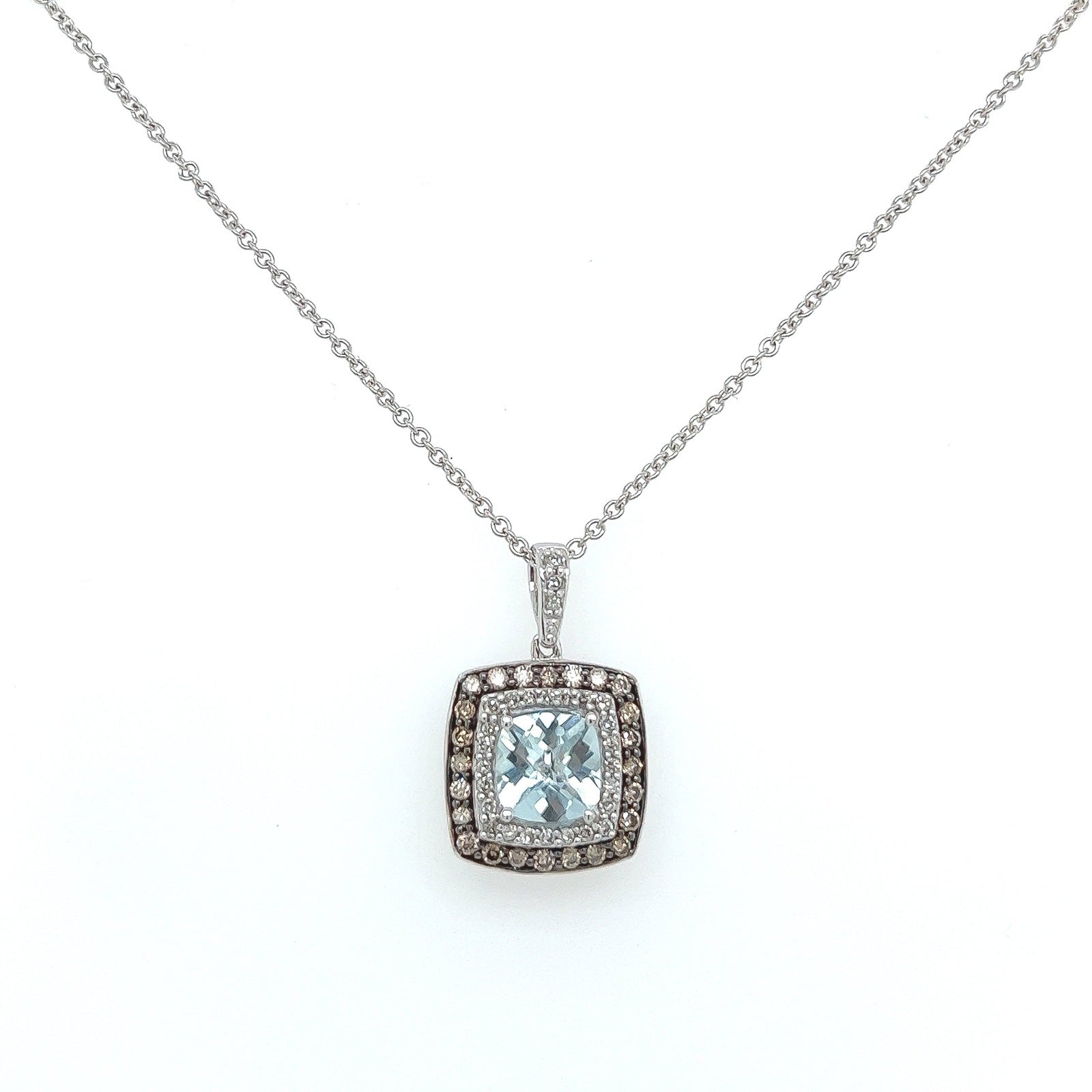 Soft Aqua Cushion Double Halo Pendant