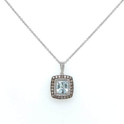 Soft Aqua Cushion Double Halo Pendant