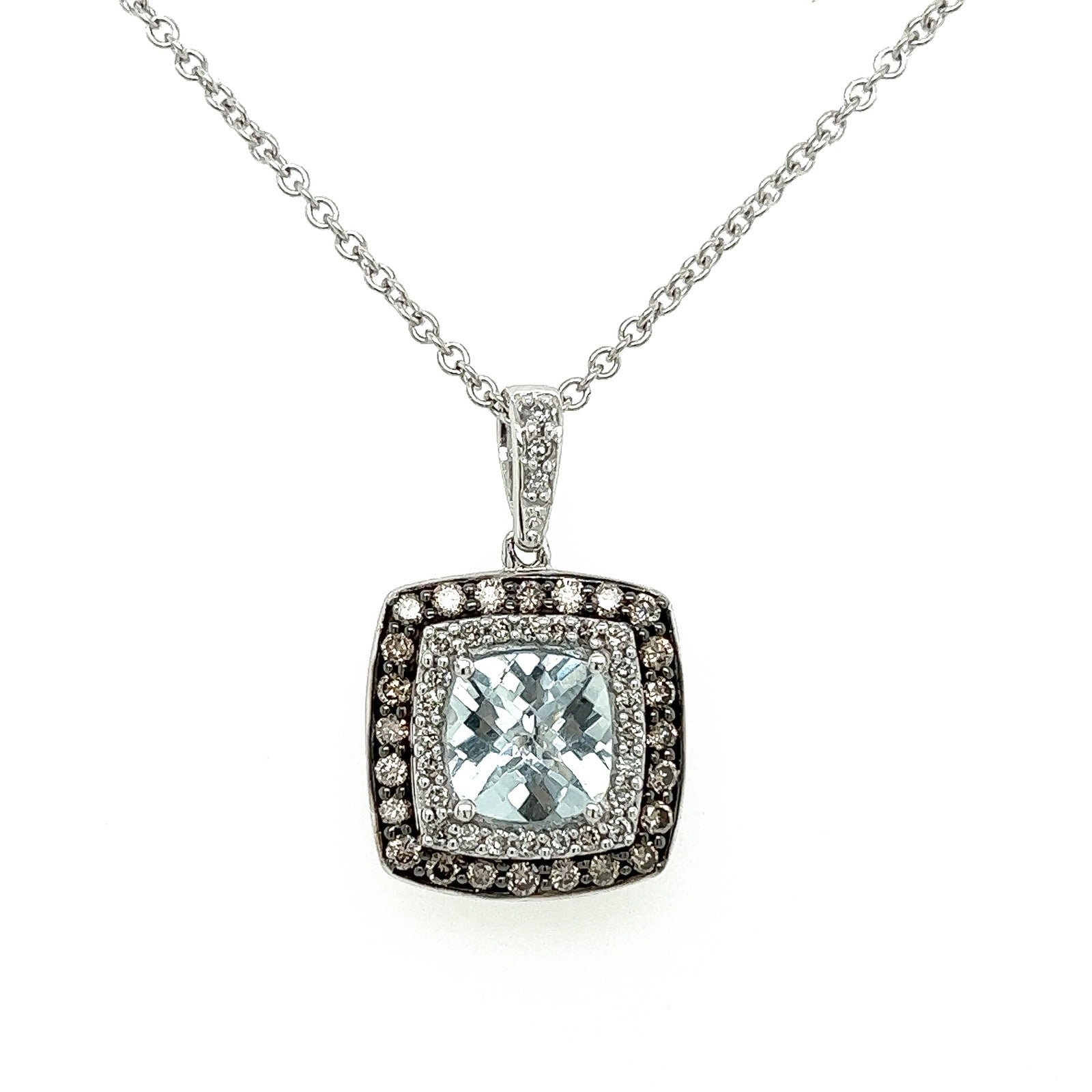 Soft Aqua Cushion Double Halo Pendant