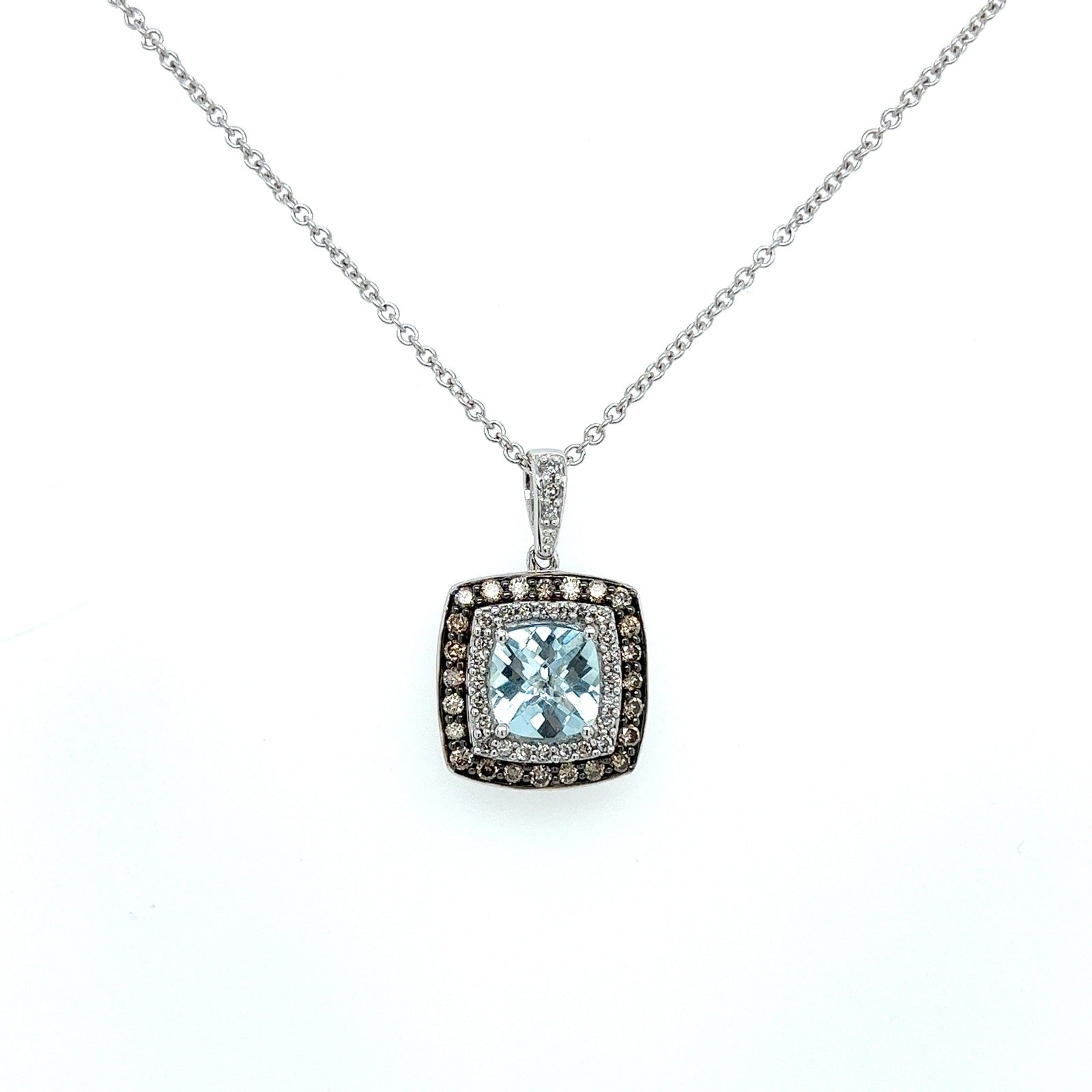 Soft Aqua Cushion Double Halo Pendant