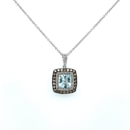 Soft Aqua Cushion Double Halo Pendant