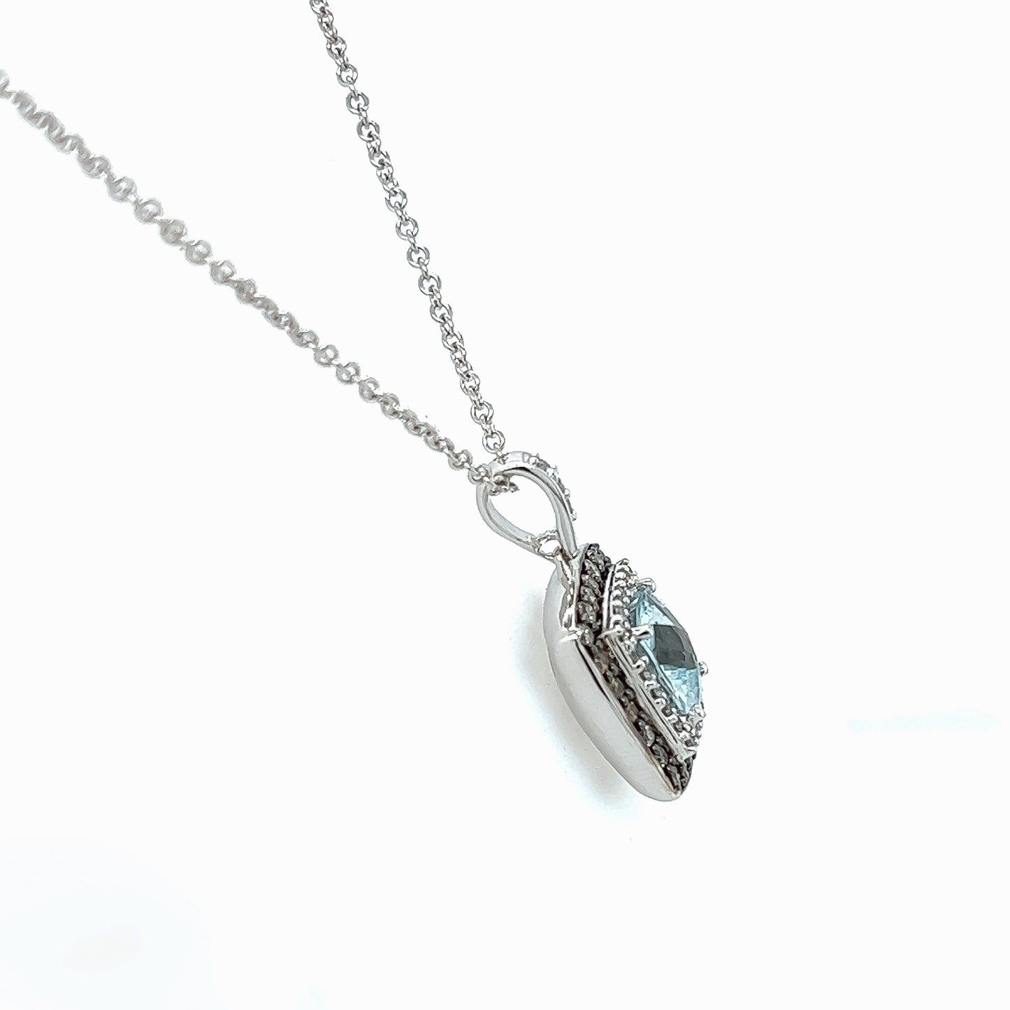 Soft Aqua Cushion Double Halo Pendant