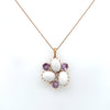 Amethyst & White Agate Floral Motif Pendant in 18K Gold