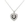 Double Heart Shaped White and Black Diamond Pendant Necklace in 14K White Gold
