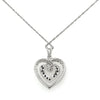 Double Heart Shaped White and Black Diamond Pendant Necklace in 14K White Gold
