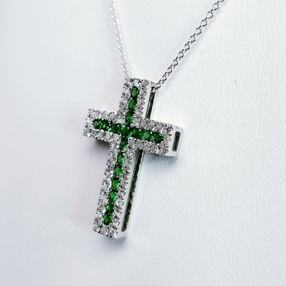 "PEND01494" Ladies Diamond Cross with Green Garnets PEND01494