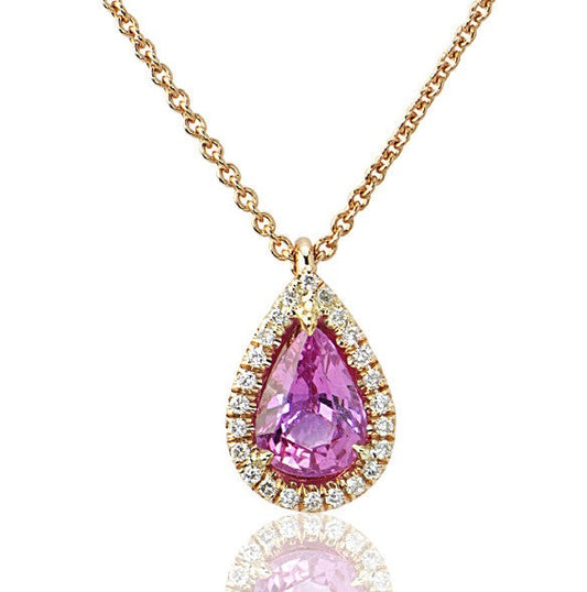 "PEND01554" Pink Sapphire Diamond Tear Drop Pendant