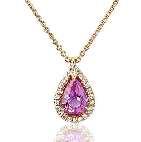 "PEND01554" Pink Sapphire Diamond Tear Drop Pendant