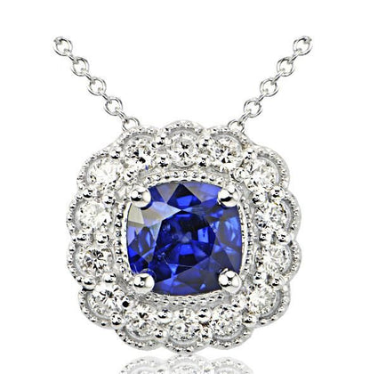 "PEND01565" Cushion Cut Vintage Inspired Sapphire Pendant