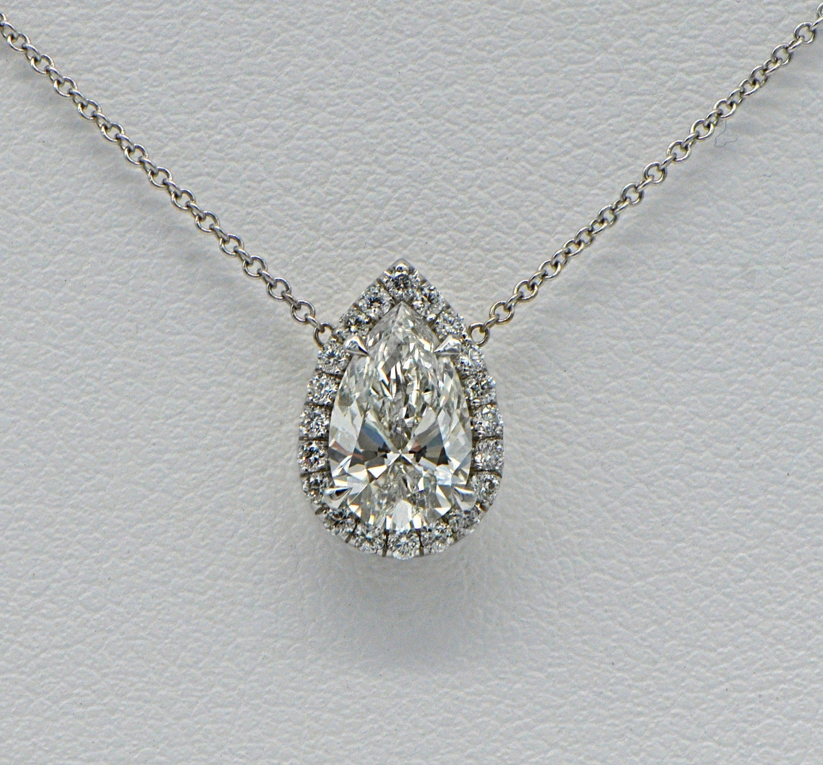 "PEND01655" Halo Teardrop Pear Shaped Diamond Pendant