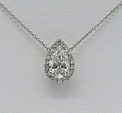 "PEND01655" Halo Teardrop Pear Shaped Diamond Pendant