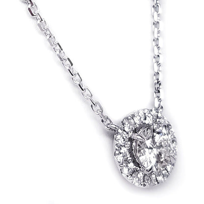 "PEND01667" 18K White Gold Round Halo Diamond Pendant