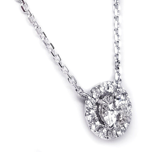 "PEND01667" 18K White Gold Round Halo Diamond Pendant