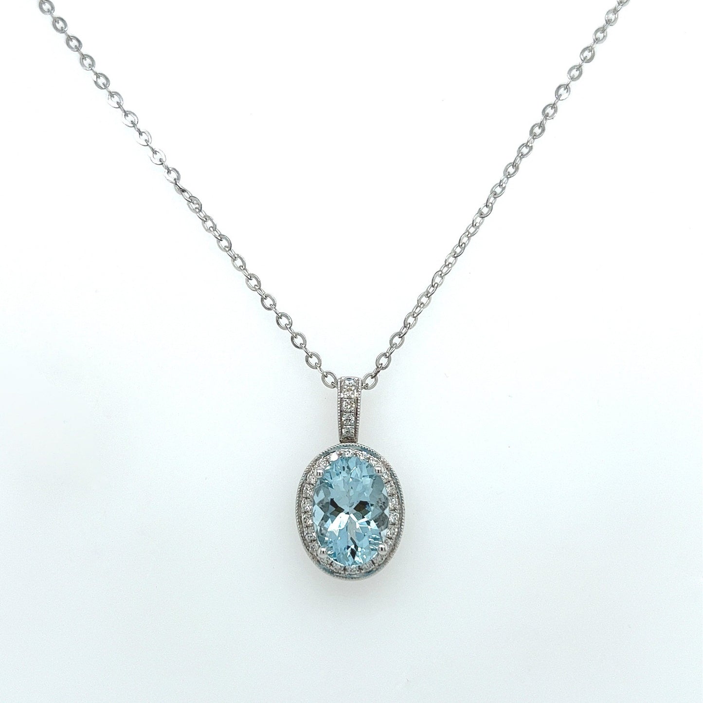 3.60ct Aquamarine and Diamond Pendant Necklace in 14K White Gold