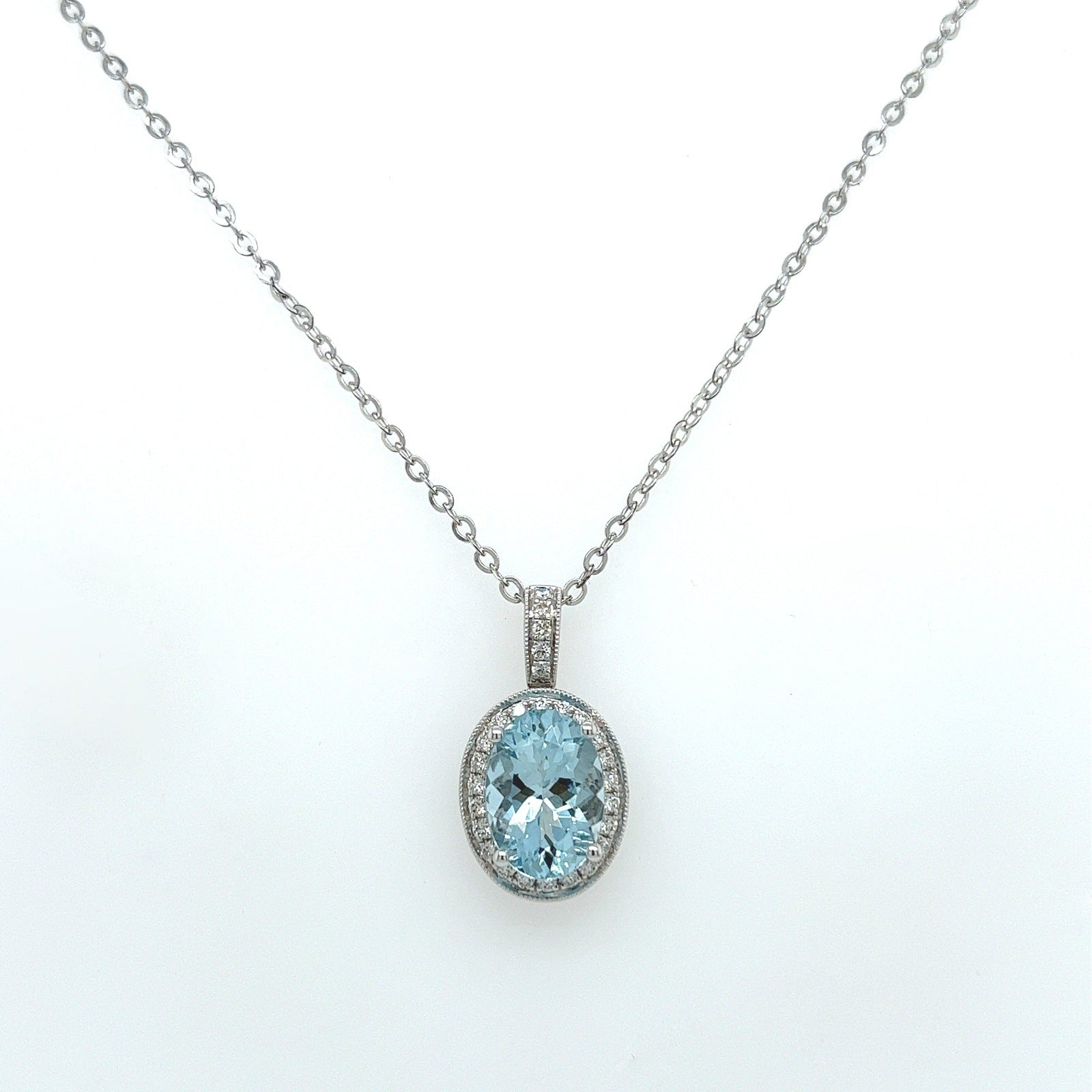 3.60ct Aquamarine and Diamond Pendant Necklace in 14K White Gold