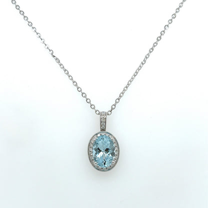 3.60ct Aquamarine and Diamond Pendant Necklace in 14K White Gold