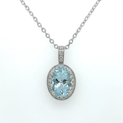 3.60ct Aquamarine and Diamond Pendant Necklace in 14K White Gold