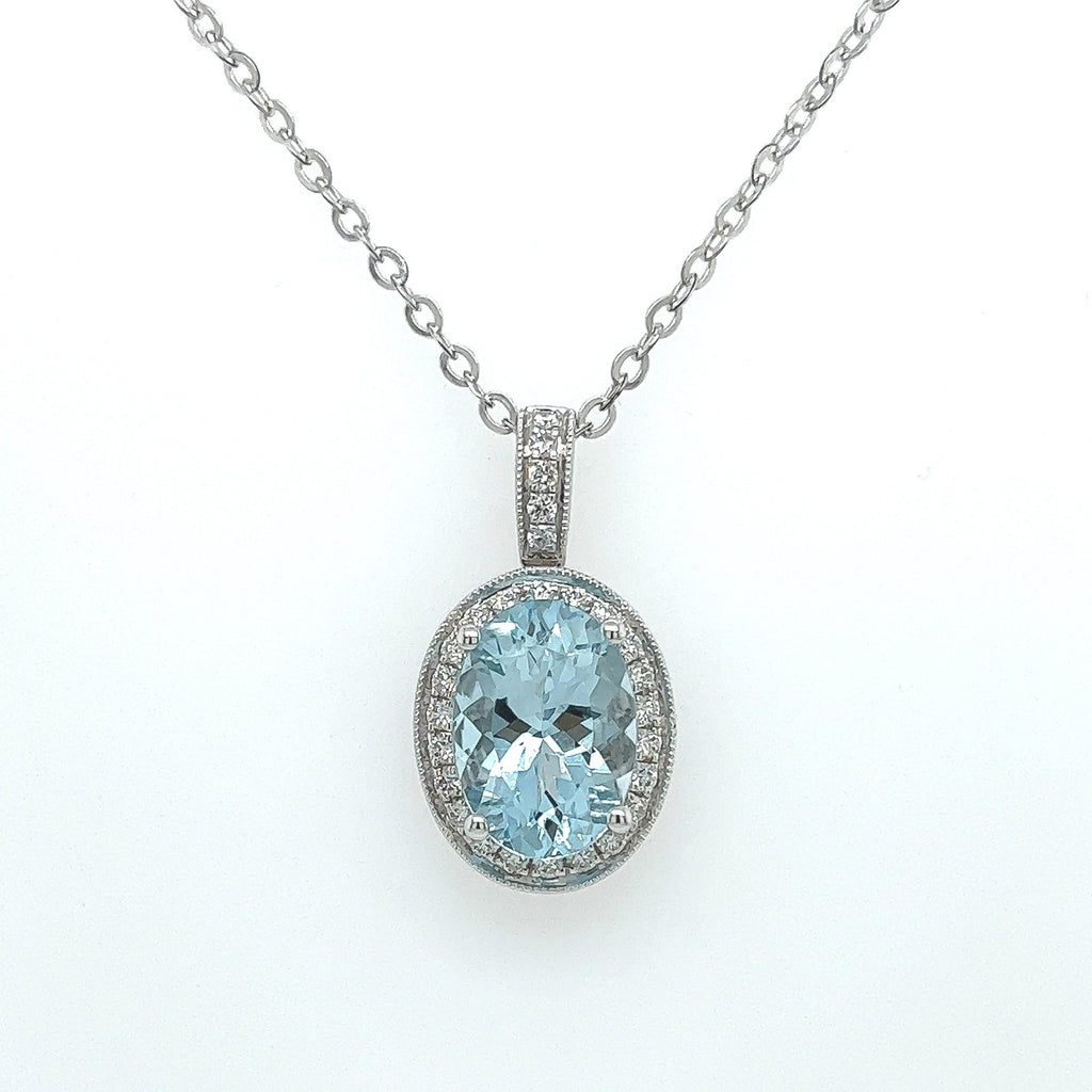 3.60ct Aquamarine and Diamond Pendant Necklace in 14K White Gold
