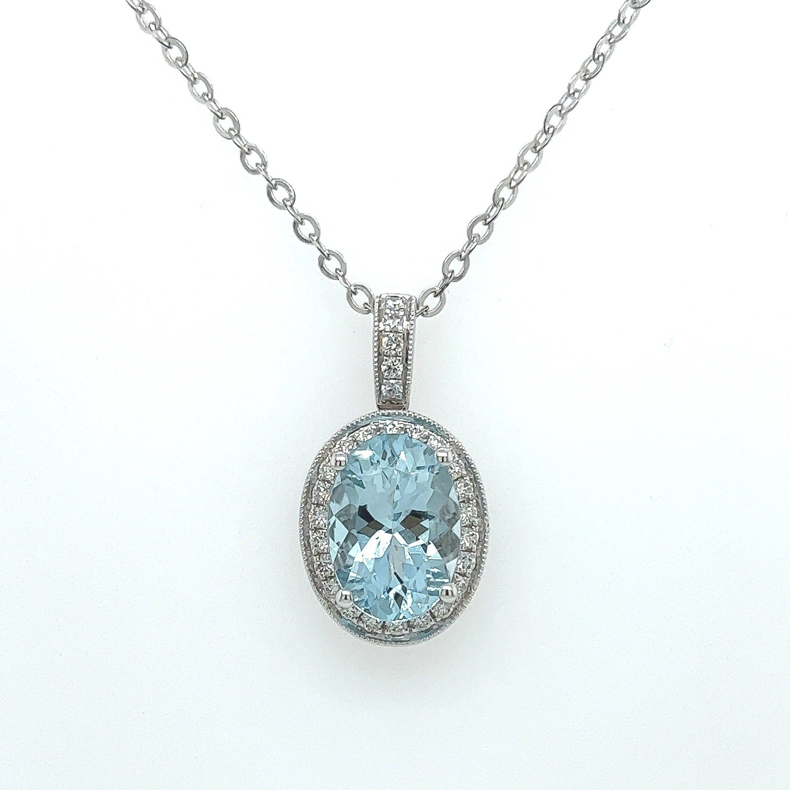 3.60ct Aquamarine and Diamond Pendant Necklace in 14K White Gold