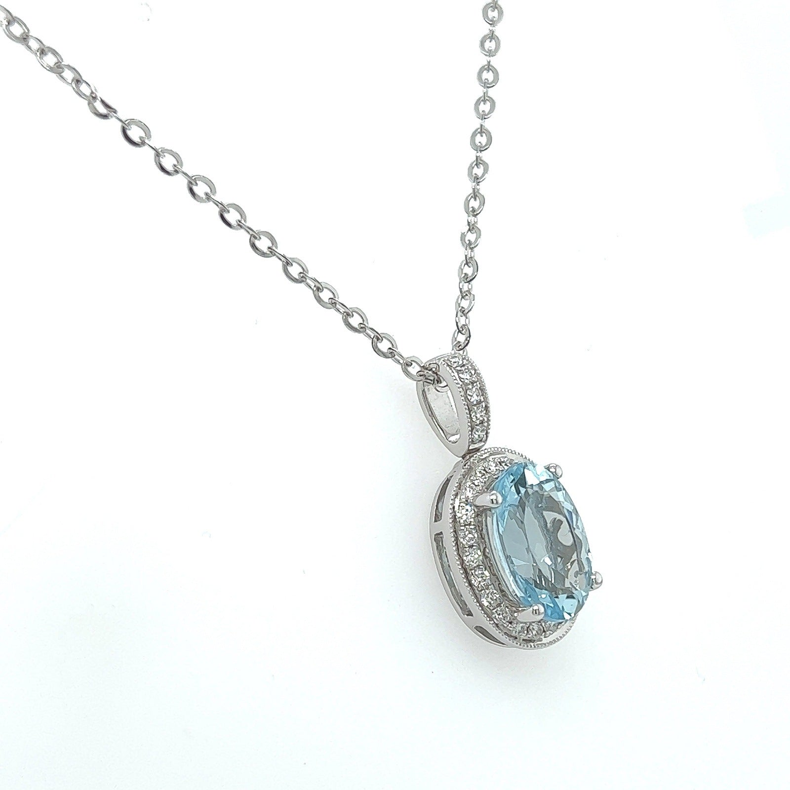 3.60ct Aquamarine and Diamond Pendant Necklace in 14K White Gold