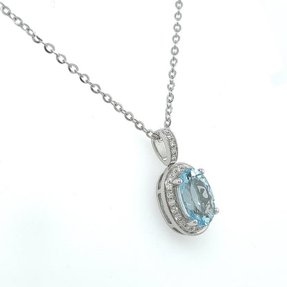 3.60ct Aquamarine and Diamond Pendant Necklace in 14K White Gold