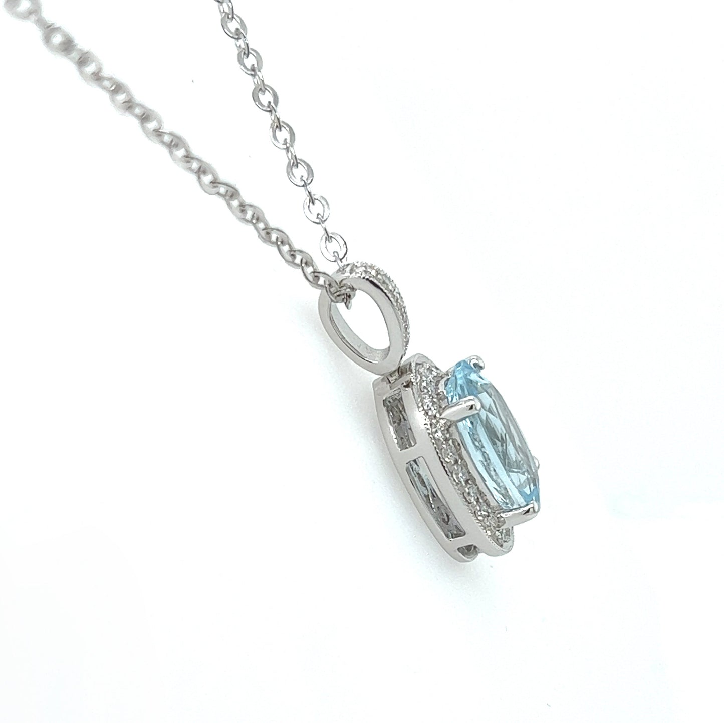 3.60ct Aquamarine and Diamond Pendant Necklace in 14K White Gold