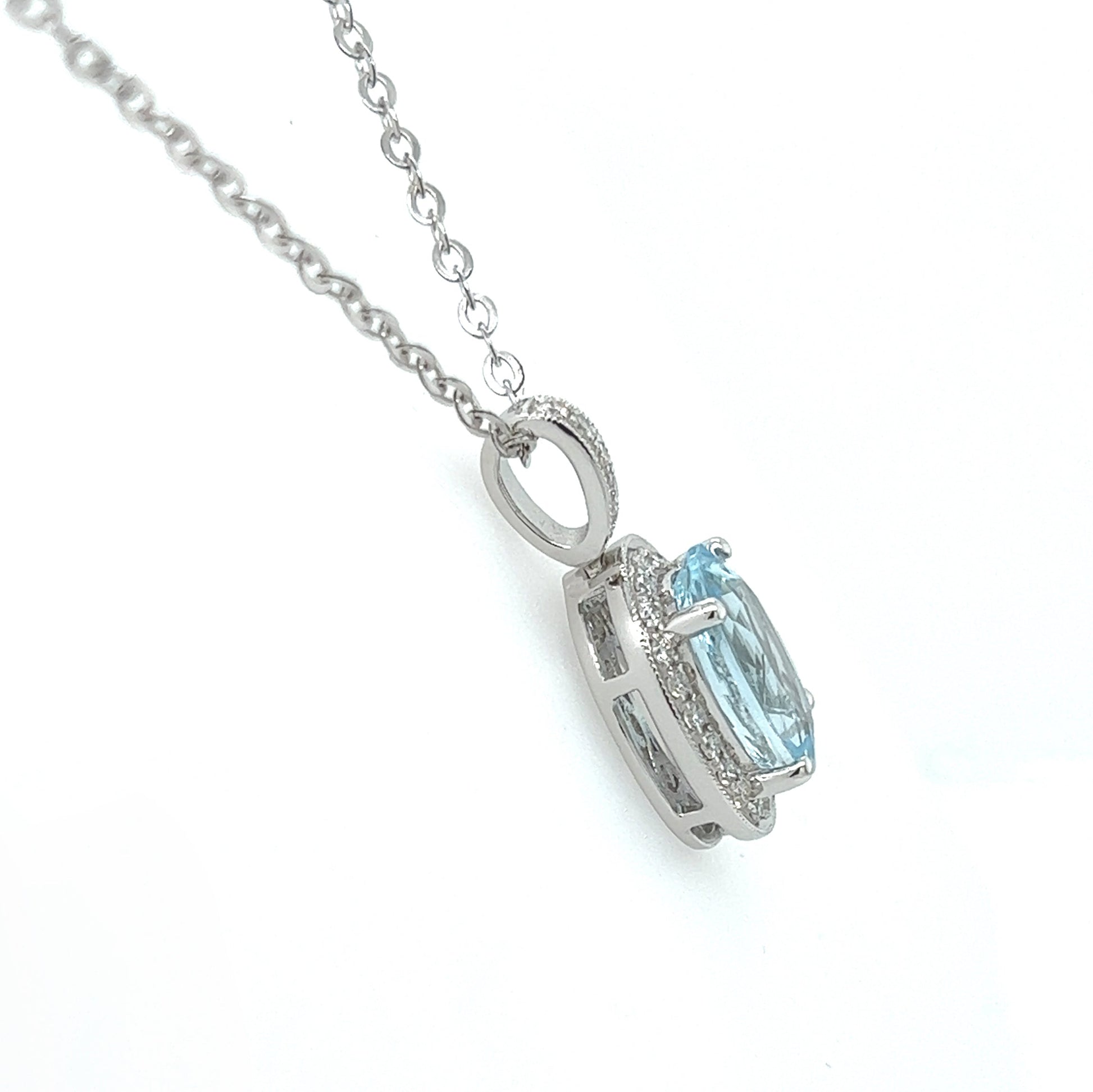 3.60ct Aquamarine and Diamond Pendant Necklace in 14K White Gold