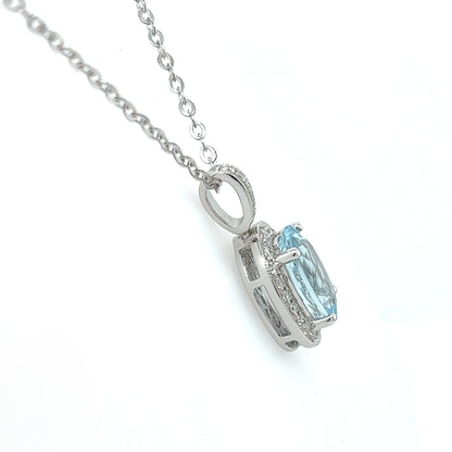 3.60ct Aquamarine and Diamond Pendant Necklace in 14K White Gold