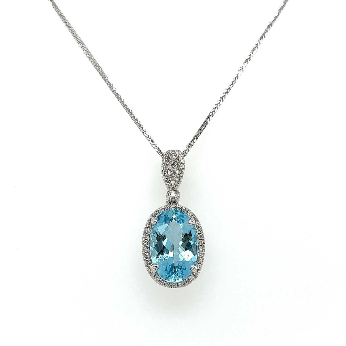 3.70Carat Aquamarine and Diamond Pendant Necklace in 18K White Gold