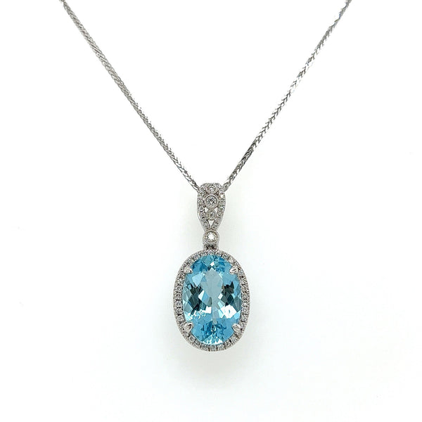 3.70Carat Aquamarine and Diamond Pendant Necklace in 18K White Gold
